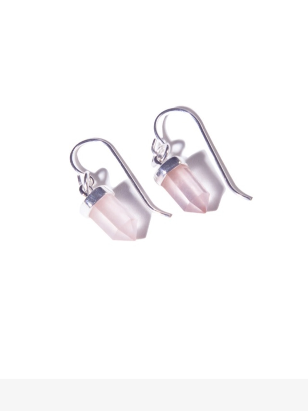 Rose Quartz Point Drop Earrings with Silver Hooks